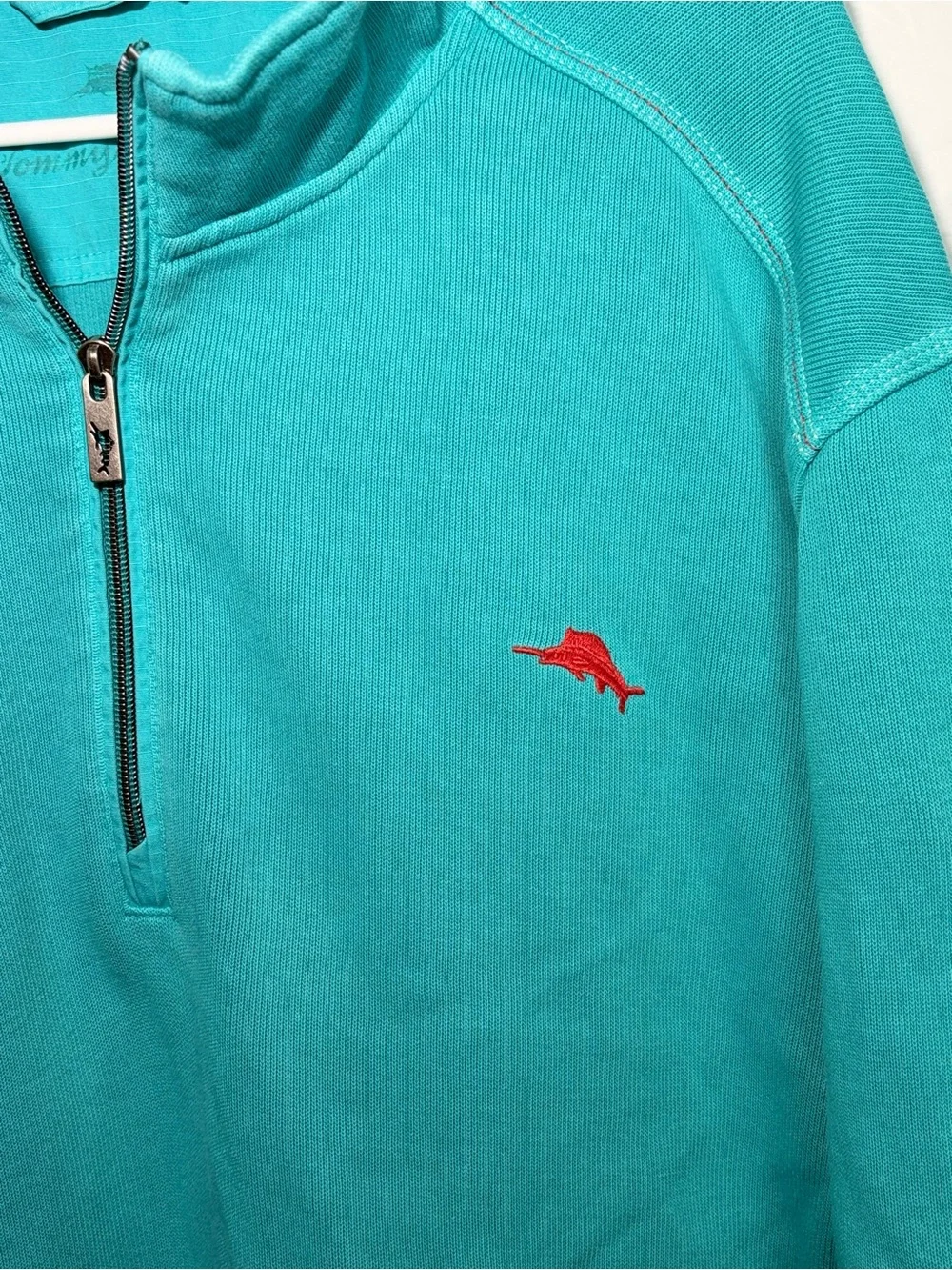 Tommy Bahama Teal Half-Zip Pullover with Red Logo